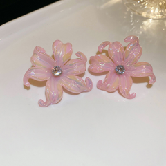 Big Pink Flower Stud Earing Boho Bloom