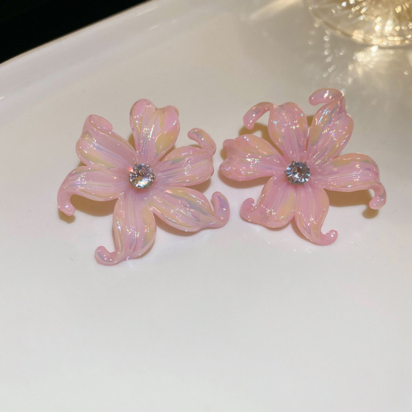 Big Pink Flower Stud Earing Boho Bloom