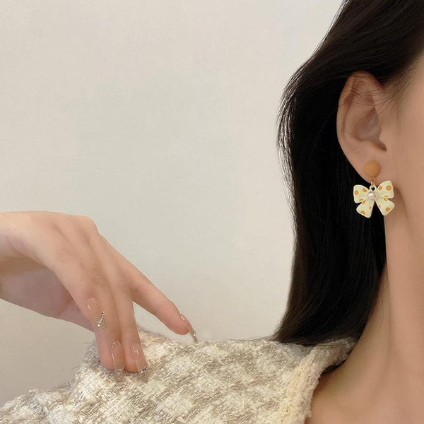 Cute Bow and Pearl Drop Earrings Boho Bloom