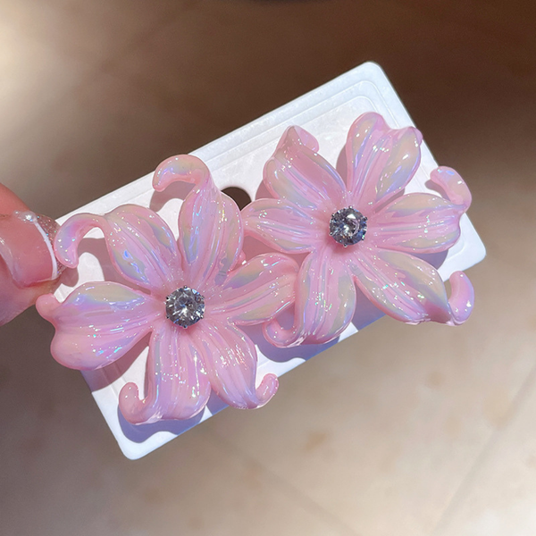 Big Pink Flower Stud Earing Boho Bloom