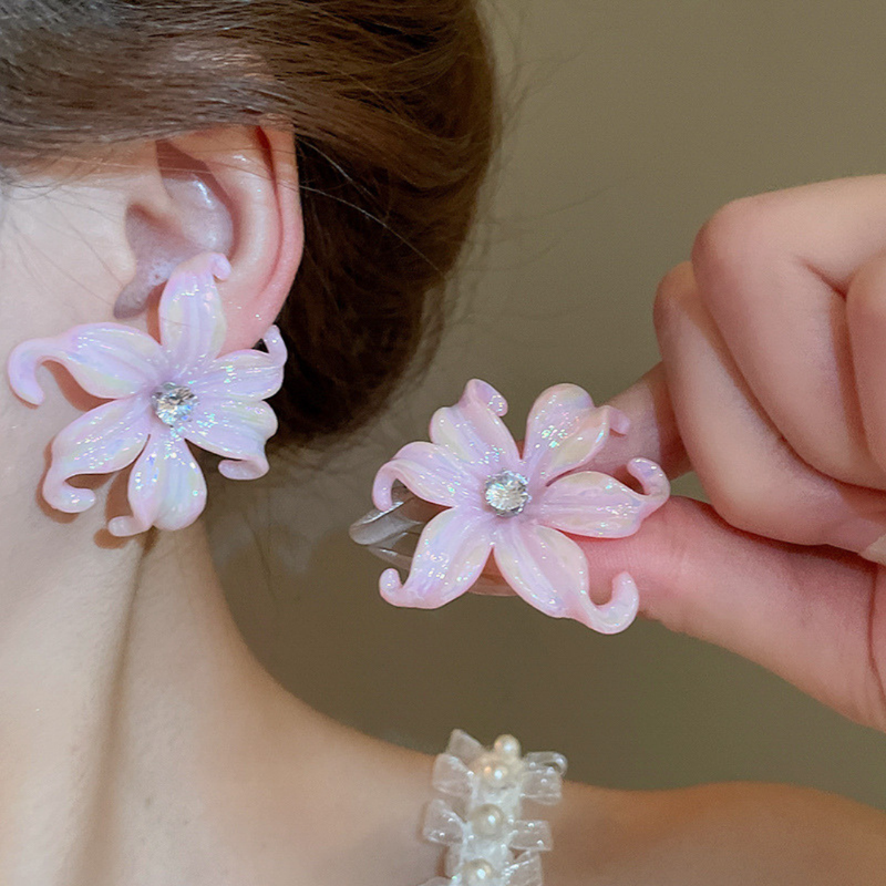 Big Pink Flower Stud Earing Boho Bloom