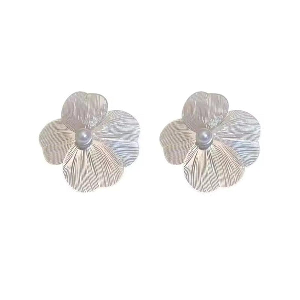 Floral Statement Earrings with Pearl Center Boho Bloom