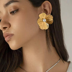 Floral Statement Earrings with Pearl Center Boho Bloom