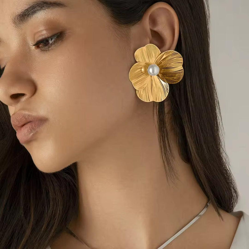 Floral Statement Earrings with Pearl Center Boho Bloom