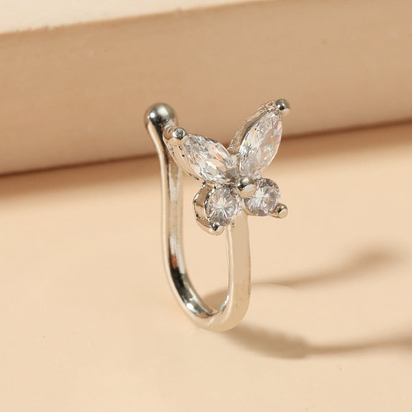 Fake nose clip silver Butterfly Stone Piercing Beauty NX