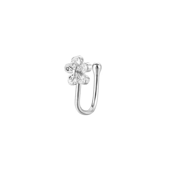 Flower Piercing Fake nose clip silver Beauty NX