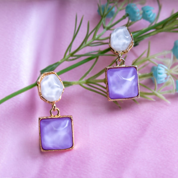 Gold Plated Purple Cube Earring Boho Bloom