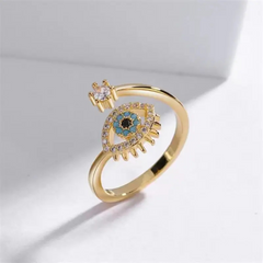 Evil Eye With Blue And white Shiny Crystal Ring Boho Bloom