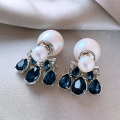 Blue Crystal And Double Pearl Earring Boho Bloom