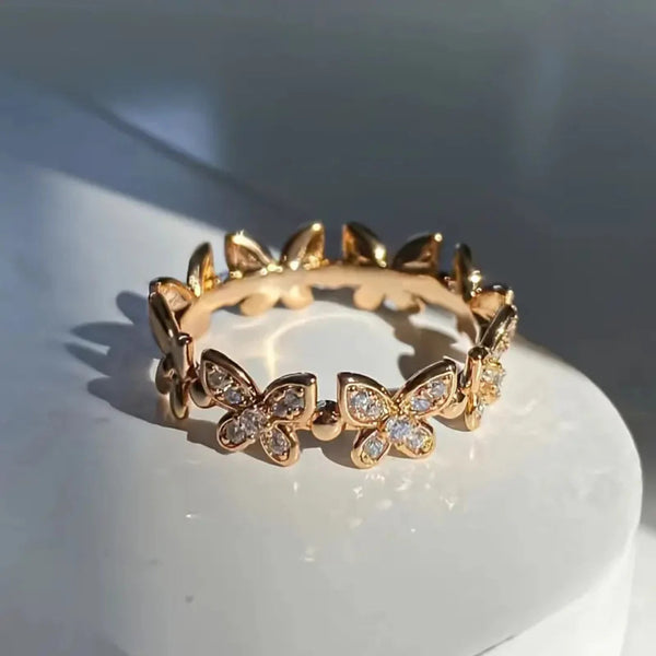 Gold Plated Multi Butterfly Crystal Ring Boho Bloom