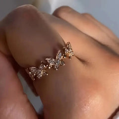 Gold Plated Multi Butterfly Crystal Ring Boho Bloom