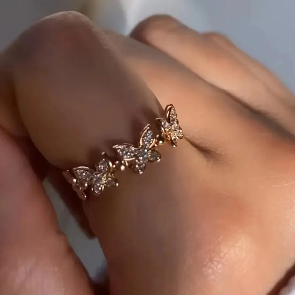 Gold Plated Multi Butterfly Crystal Ring Boho Bloom