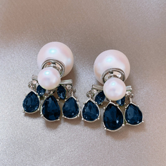 Blue Crystal And Double Pearl Earring Boho Bloom
