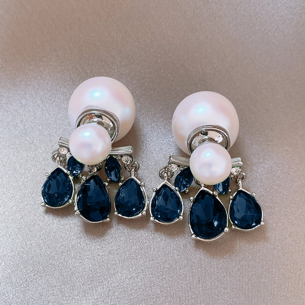Blue Crystal And Double Pearl Earring Boho Bloom