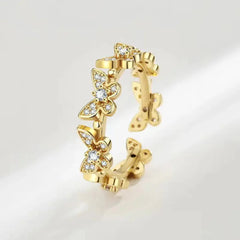 Gold Plated Multi Butterfly Crystal Ring Boho Bloom