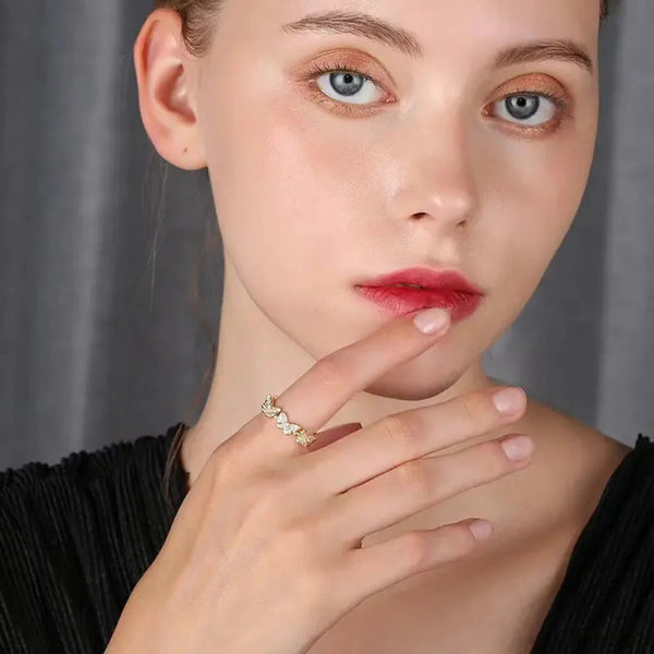 Gold Plated Multi Butterfly Crystal Ring Boho Bloom