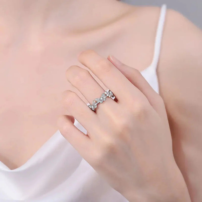 Silver Plated Multi Butterfly Crystal Ring Boho Bloom