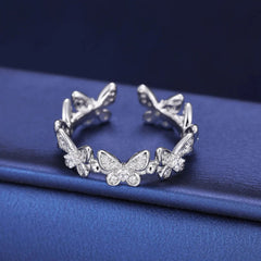 Silver Plated Multi Butterfly Crystal Ring Boho Bloom