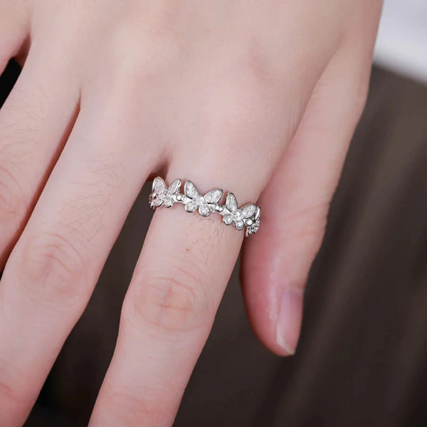 Silver Plated Multi Butterfly Crystal Ring Boho Bloom