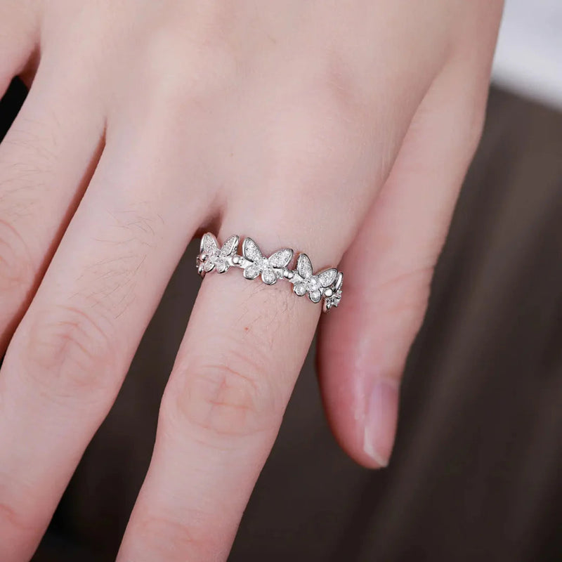 Silver Plated Multi Butterfly Crystal Ring Boho Bloom