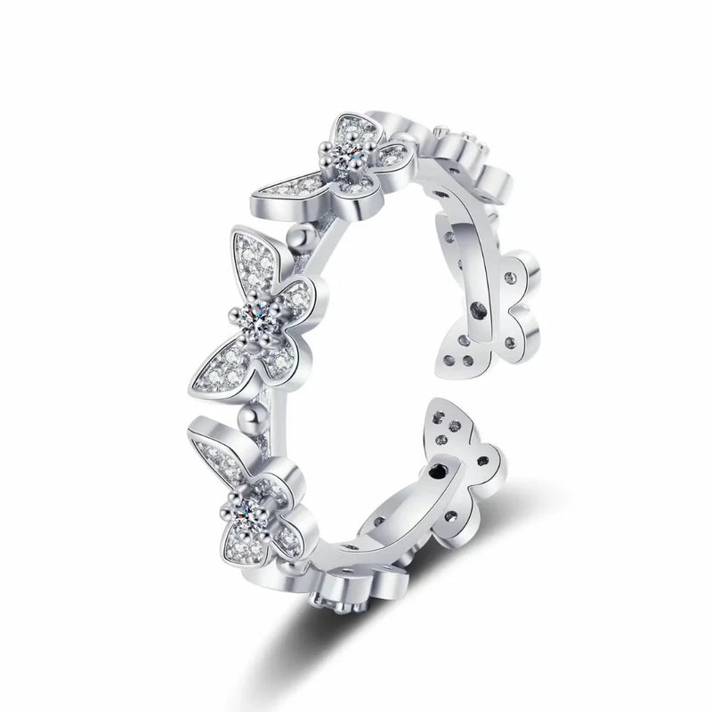 Silver Plated Multi Butterfly Crystal Ring Boho Bloom