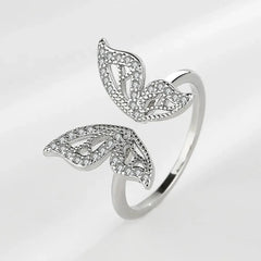Adjustable Silver Butterfly Ring Boho Bloom