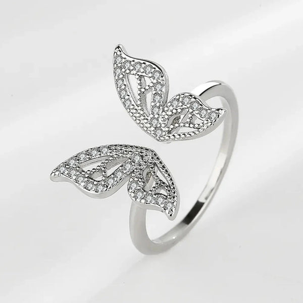 Adjustable Silver Butterfly Ring Boho Bloom