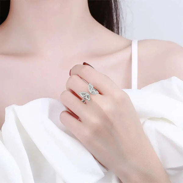 Adjustable Silver Butterfly Ring Boho Bloom