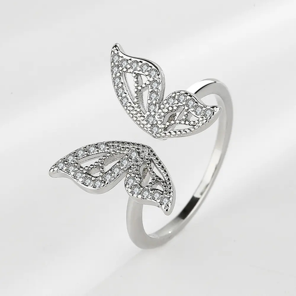 Adjustable Silver Butterfly Ring Boho Bloom