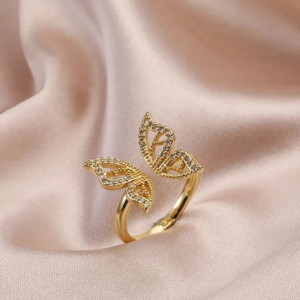 Adjustable Golden Butterfly Ring Boho Bloom