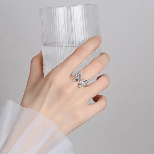 Adjustable Silver Butterfly Ring Boho Bloom