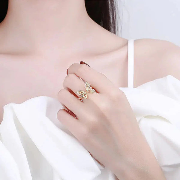 Adjustable Golden Butterfly Ring Boho Bloom