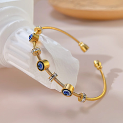 Stainless Steel Zircon Studded Gold Evil Eye Bracelet for Women Kada Boho Bloom