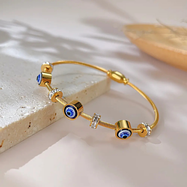 Stainless Steel Zircon Studded Gold Evil Eye Bracelet for Women Kada Boho Bloom