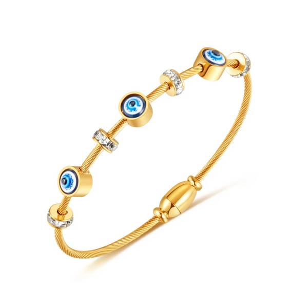 Stainless Steel Zircon Studded Gold Evil Eye Bracelet for Women Kada Boho Bloom
