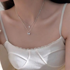 Silver Double Chain Butterfly Necklace Boho Bloom