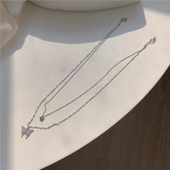 Silver Double Chain Butterfly Necklace Boho Bloom