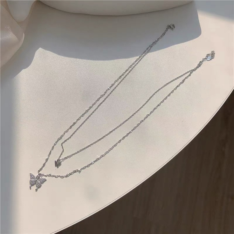 Silver Double Chain Butterfly Necklace Boho Bloom