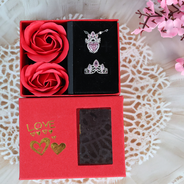 Love Pink Crown Necklace, Ring Set Boho Bloom