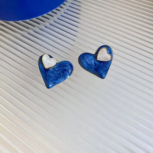 Double Heart Blue Stud Earring Boho Bloom