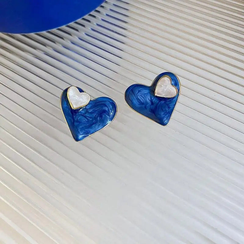 Double Heart Blue Stud Earring Boho Bloom
