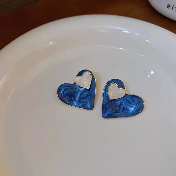 Double Heart Blue Stud Earring Boho Bloom