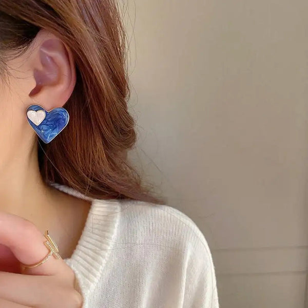 Double Heart Blue Stud Earring Boho Bloom