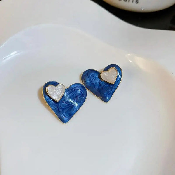 Double Heart Blue Stud Earring Boho Bloom