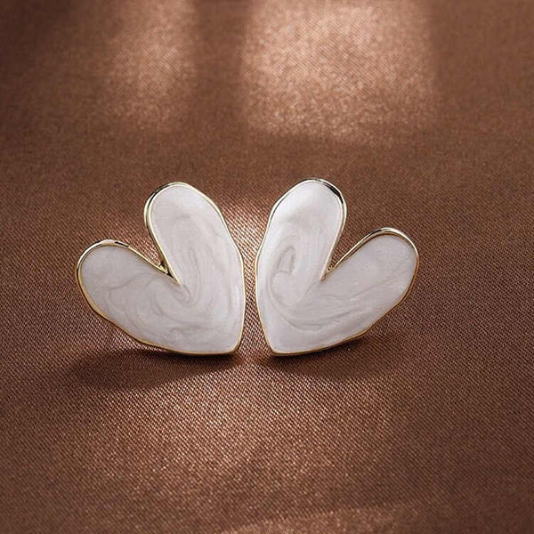 White Color Big Heart Stud Earrings Boho Bloom