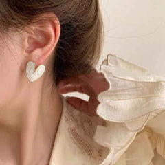White Color Big Heart Stud Earrings Boho Bloom
