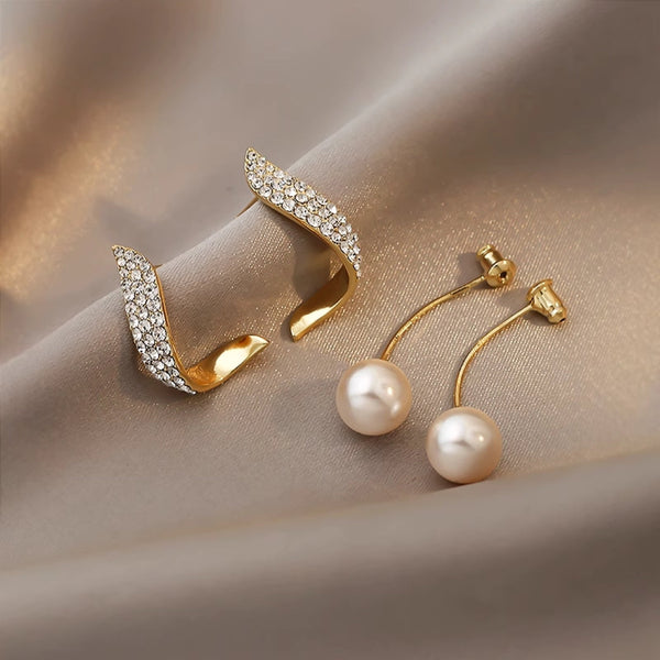 Gold Plated Crystal Shine Pearl Drop Earring Boho Bloom