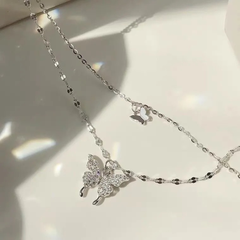 Silver Double Chain Butterfly Necklace Boho Bloom