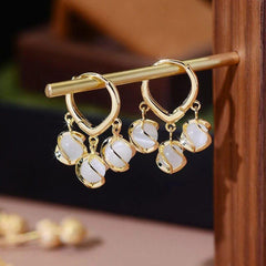 Gold-Toned Hoop Earrings with Dangling White Stone Charms Boho Bloom
