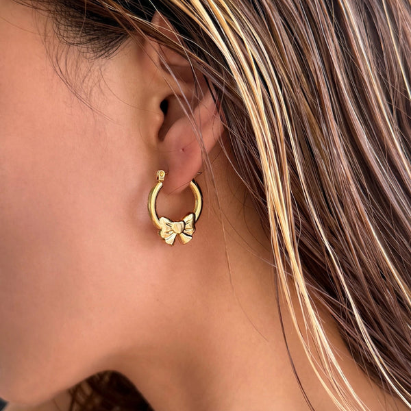 Anti Tarnish Small stylish Bow Hoops Earrings Boho Bloom